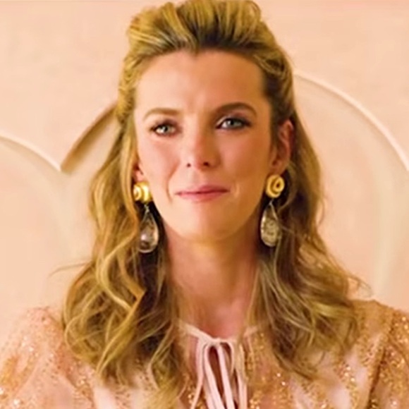 Stunning Matte Gold Swirl Top with Blue Stone Drop Earrings-Boutique - Picture 8 of 11